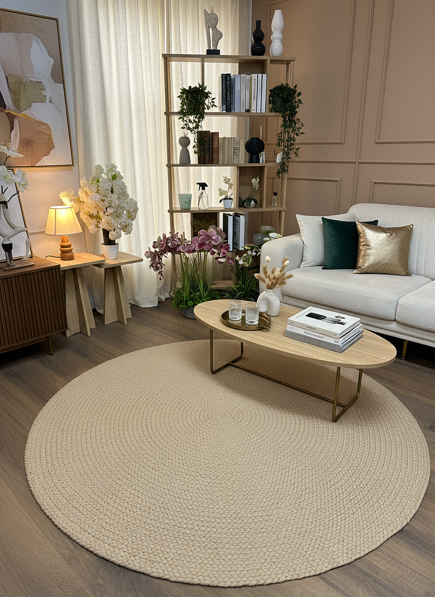 JÜT ÖRGÜ-13 BEJ El Örgüsü Jüt Hasır Halı