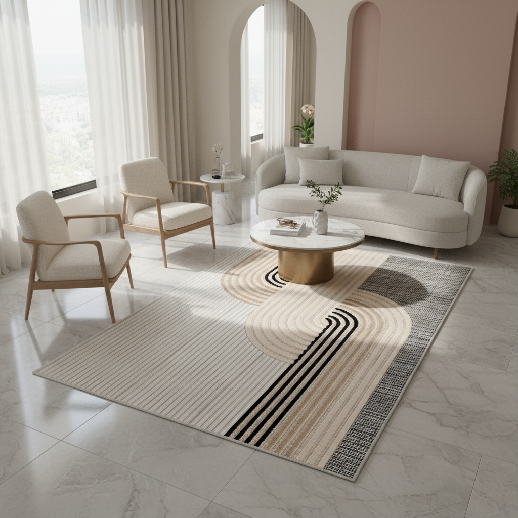 Arte HD Luna Bej Geometrik Desenli Modern Dekoratif Dokuma Şönil Halı