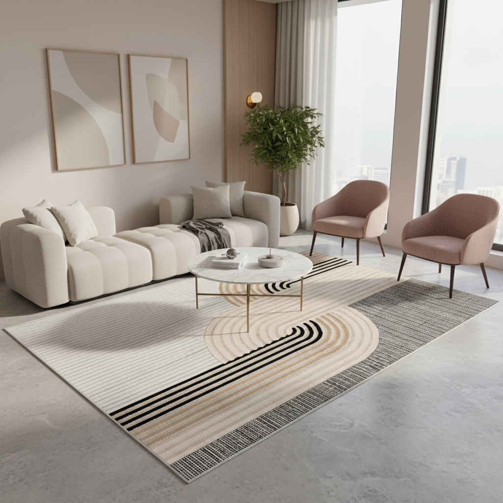 Arte HD Luna Bej Geometrik Desenli Modern Dekoratif Dokuma Şönil Halı