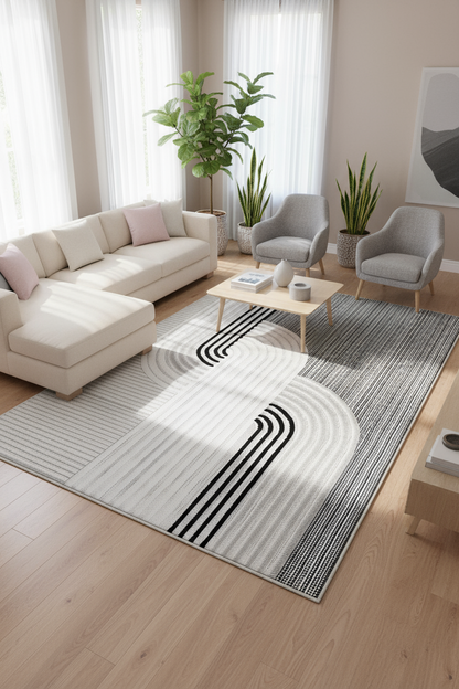 Arte HD Luna Gri Geometrik Desenli Modern Dekoratif Dokuma Şönil Halı