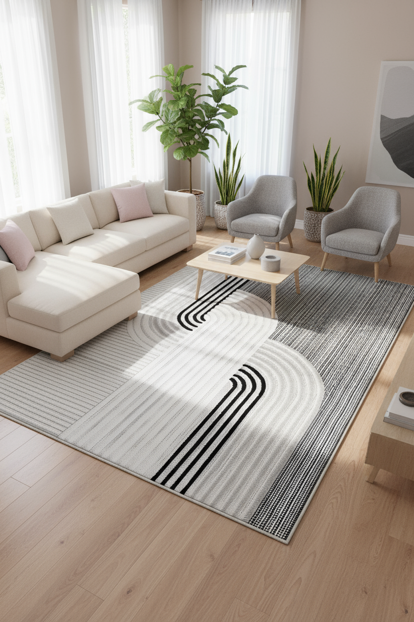 Arte HD Luna Gri Geometrik Desenli Modern Dekoratif Dokuma Şönil Halı