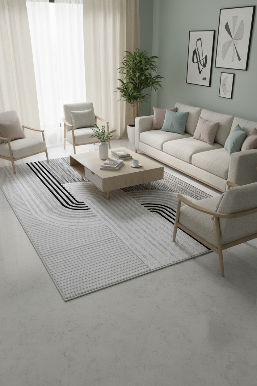 Arte HD Luna Gri Geometrik Desenli Modern Dekoratif Dokuma Şönil Halı