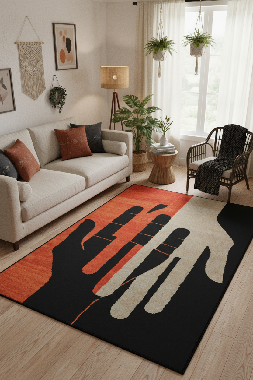 Arte HD011 Modern El Figürlü Renkli Dekoratif Dokuma Halı