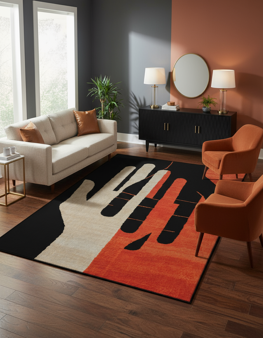 Arte HD011 Modern El Figürlü Renkli Dekoratif Dokuma Halı