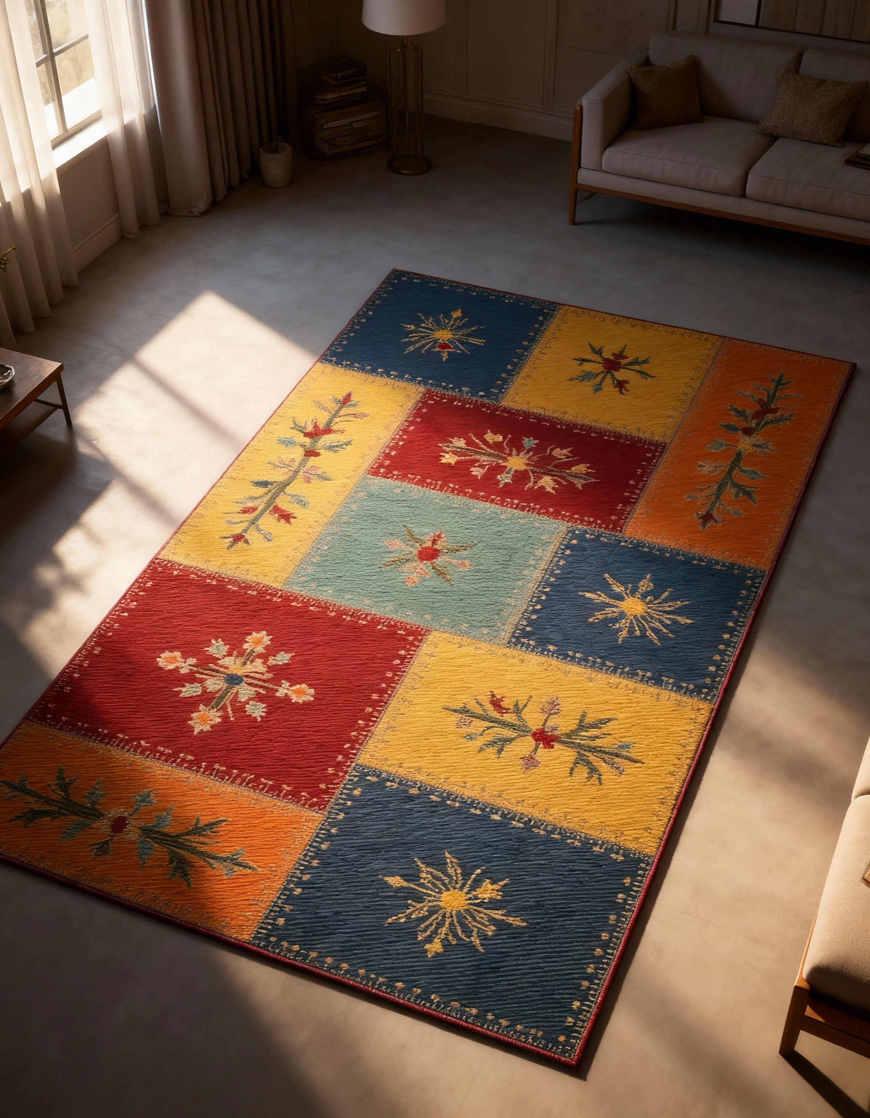 Arte HD002 Çiçek Figürlü Modern Desenli Renkli Dekoratif Dokuma Halı