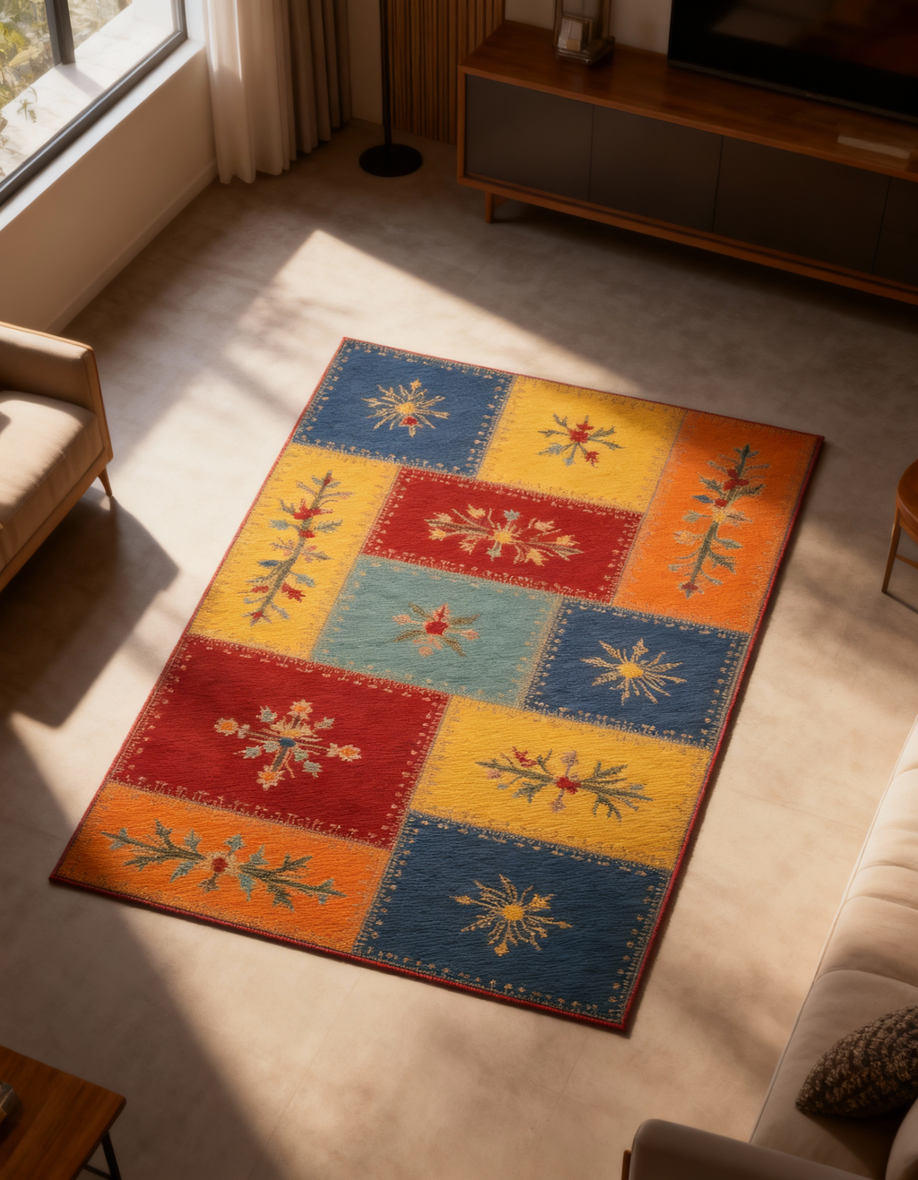 Arte HD002 Çiçek Figürlü Modern Desenli Renkli Dekoratif Dokuma Halı