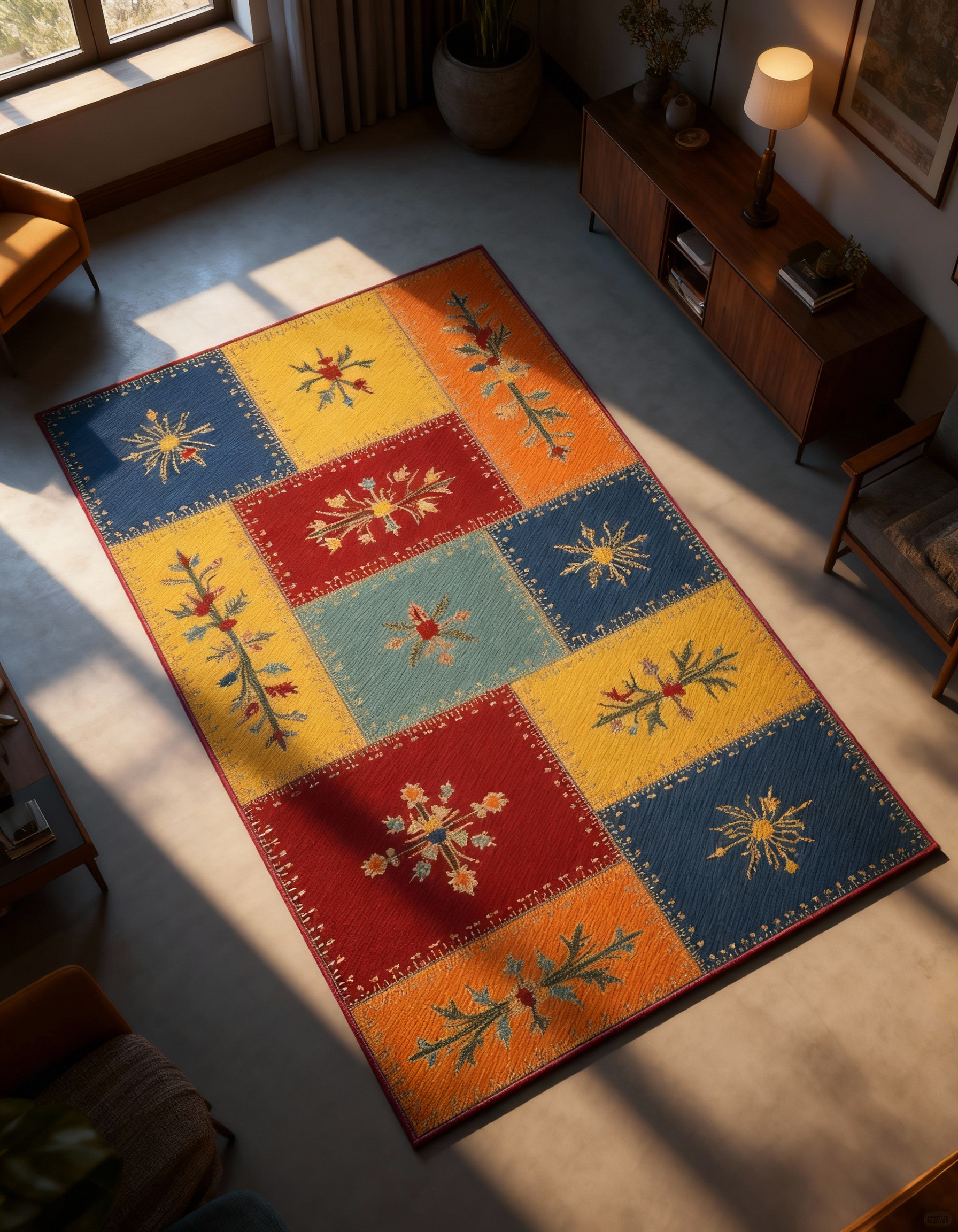 Arte HD002 Çiçek Figürlü Modern Desenli Renkli Dekoratif Dokuma Halı