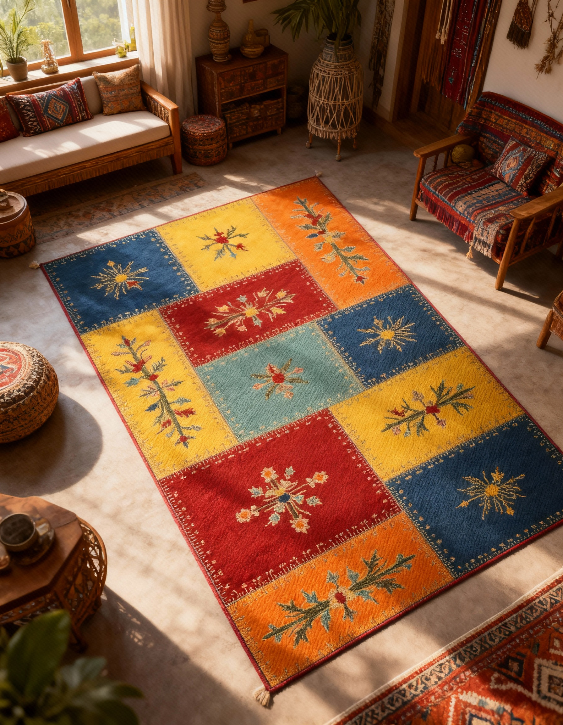 Arte HD002 Çiçek Figürlü Modern Desenli Renkli Dekoratif Dokuma Halı