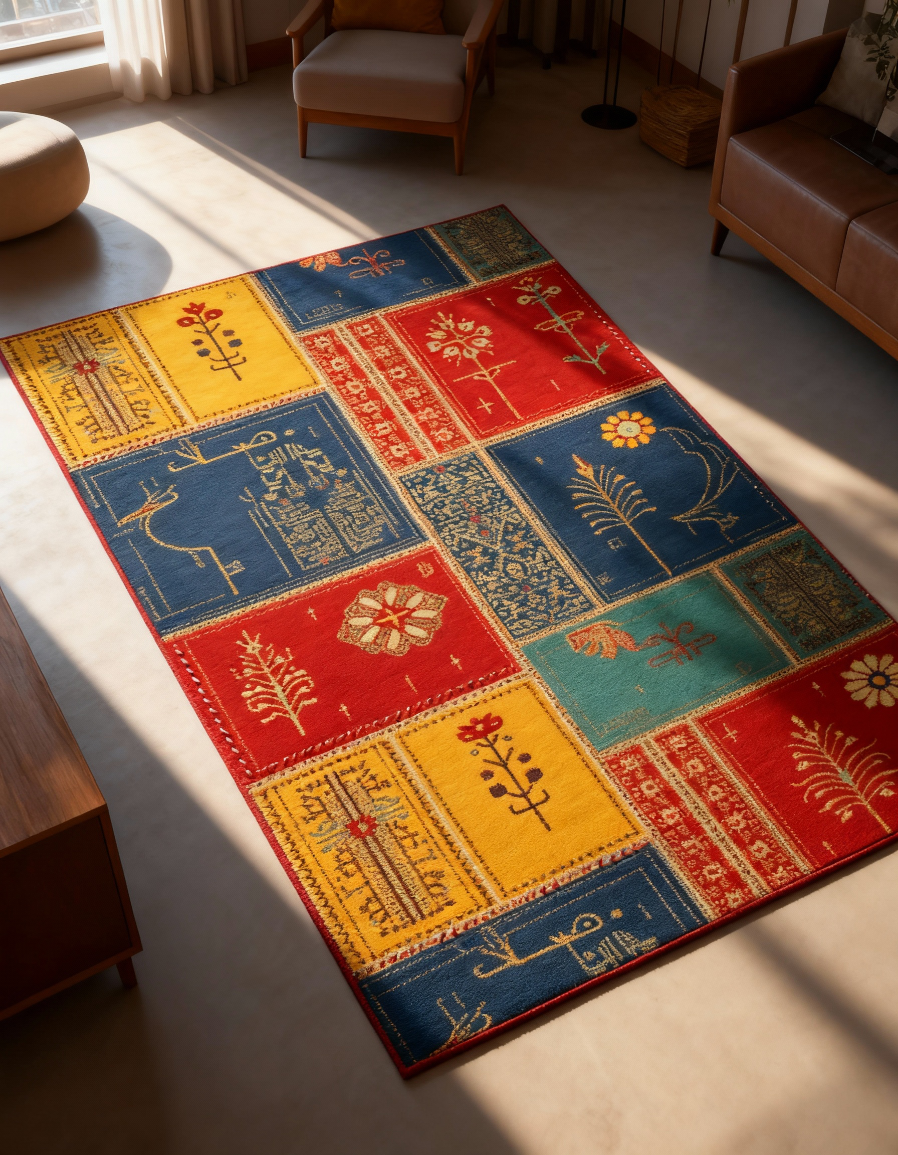 Arte HD003 Çiçek Figürlü Modern Desenli Renkli Dekoratif Dokuma Halı