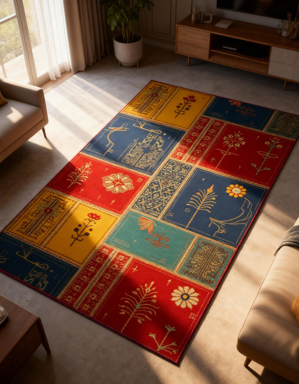 Arte HD003 Çiçek Figürlü Modern Desenli Renkli Dekoratif Dokuma Halı