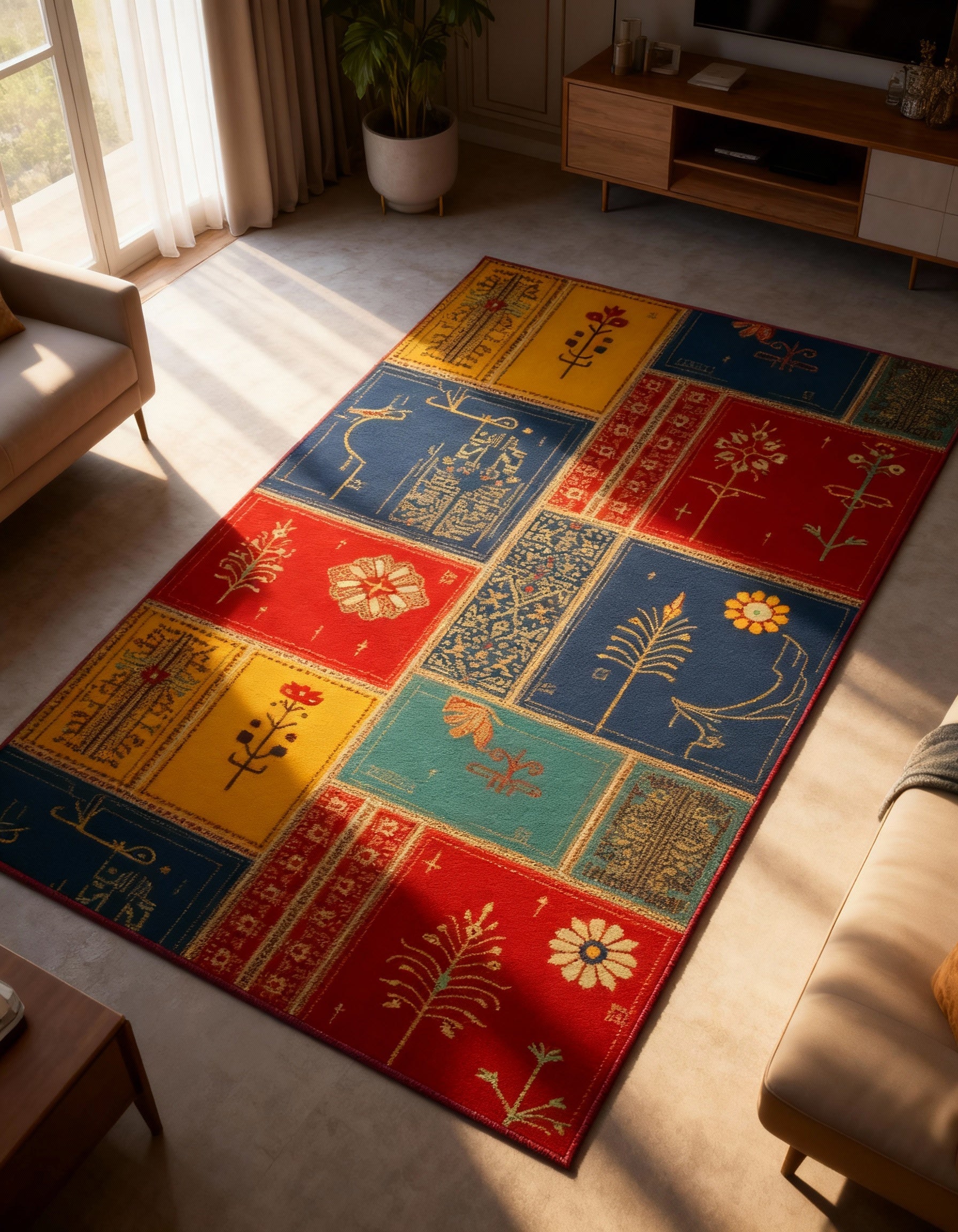 Arte HD003 Çiçek Figürlü Modern Desenli Renkli Dekoratif Dokuma Halı