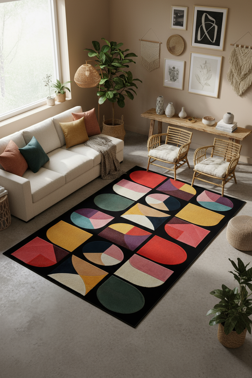 Arte HD007 Geometrik Modern Desenli Renkli Dekoratif Dokuma Halı