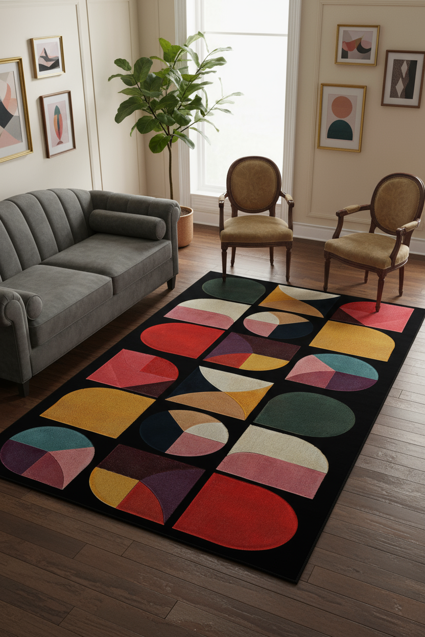 Arte HD007 Geometrik Modern Desenli Renkli Dekoratif Dokuma Halı