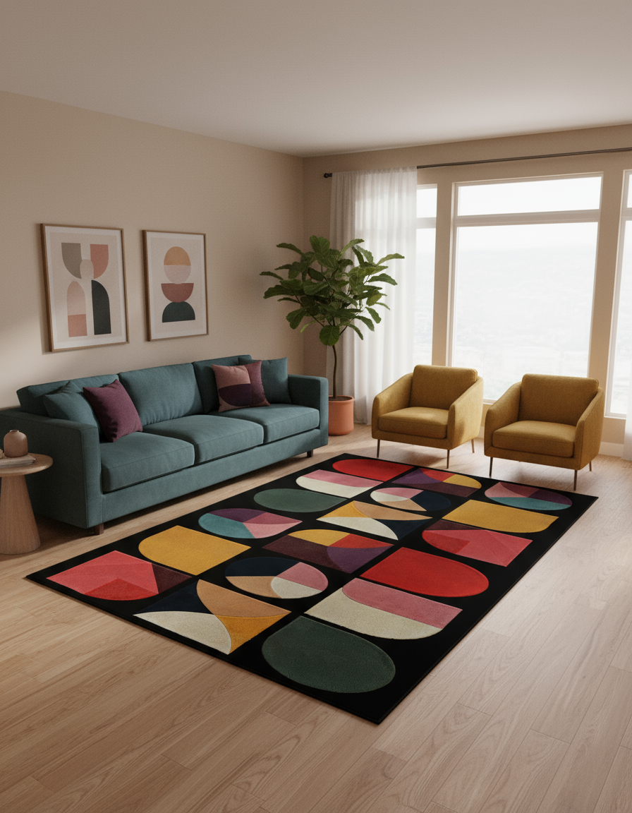 Arte HD007 Geometrik Modern Desenli Renkli Dekoratif Dokuma Halı