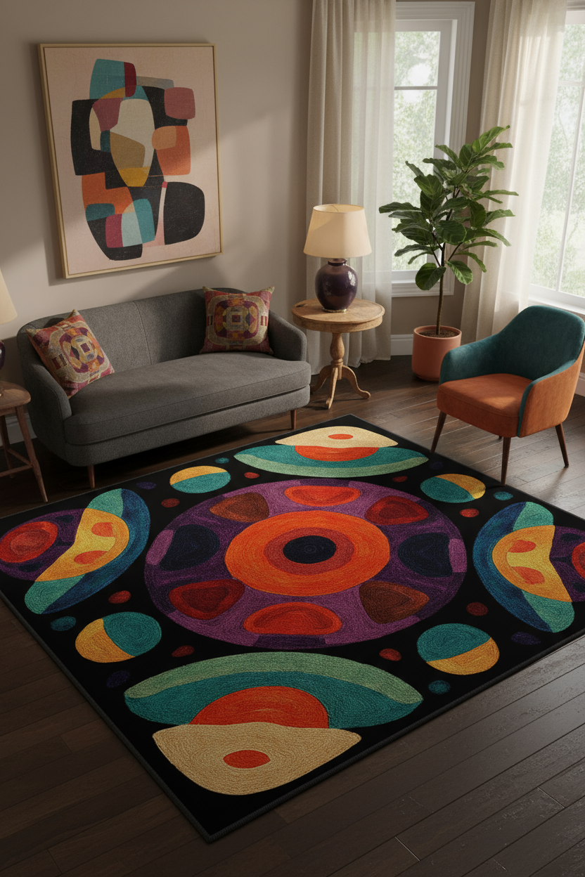 Arte HD010 Geometrik Desenli Renkli Dekoratif Dokuma Halı