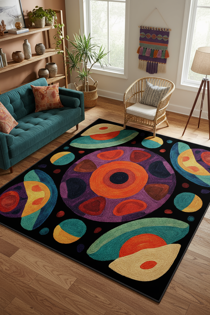 Arte HD010 Geometrik Desenli Renkli Dekoratif Dokuma Halı