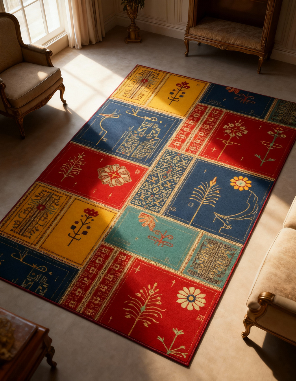 Arte HD003 Çiçek Figürlü Modern Desenli Renkli Dekoratif Dokuma Halı