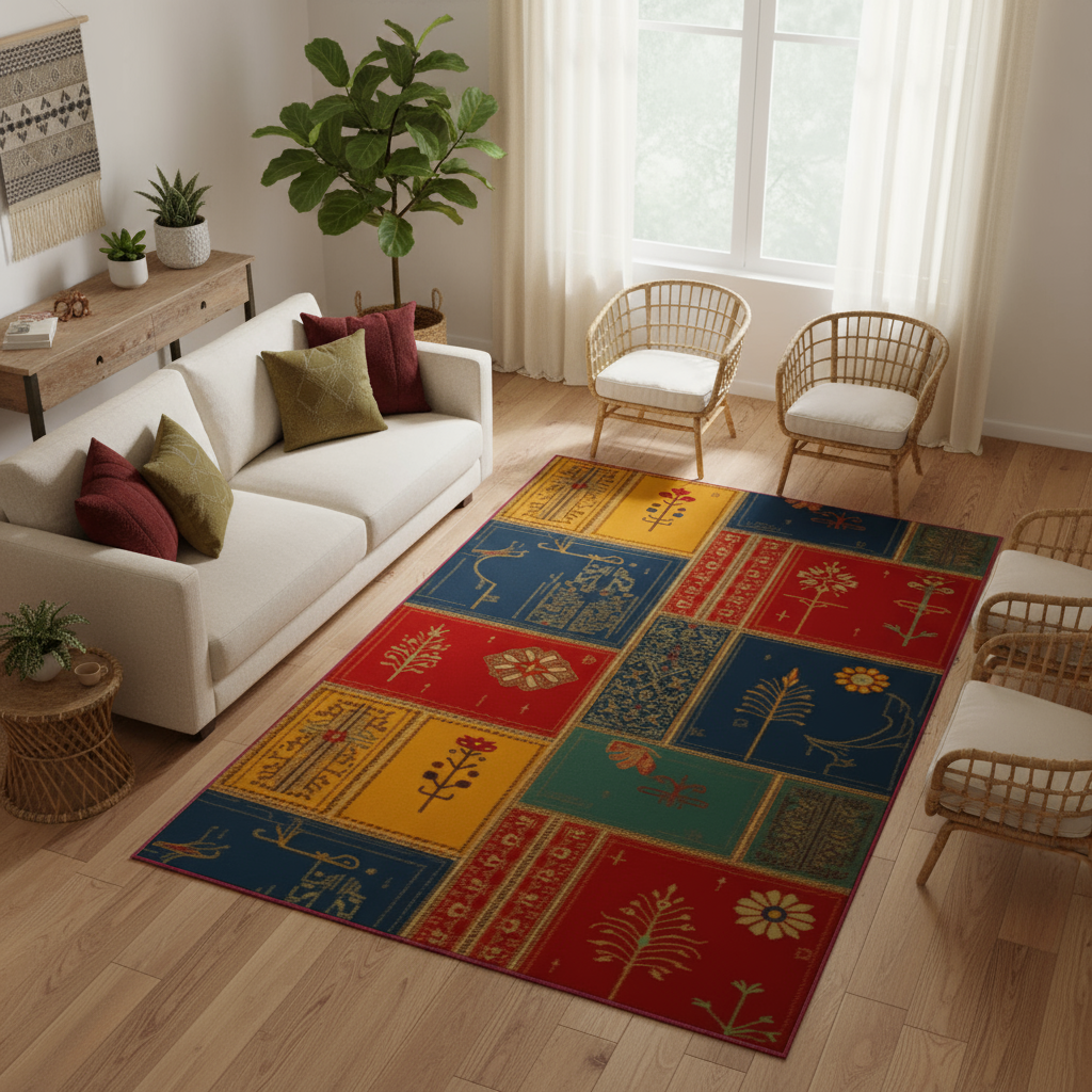 Arte HD003 Çiçek Figürlü Modern Desenli Renkli Dekoratif Dokuma Halı