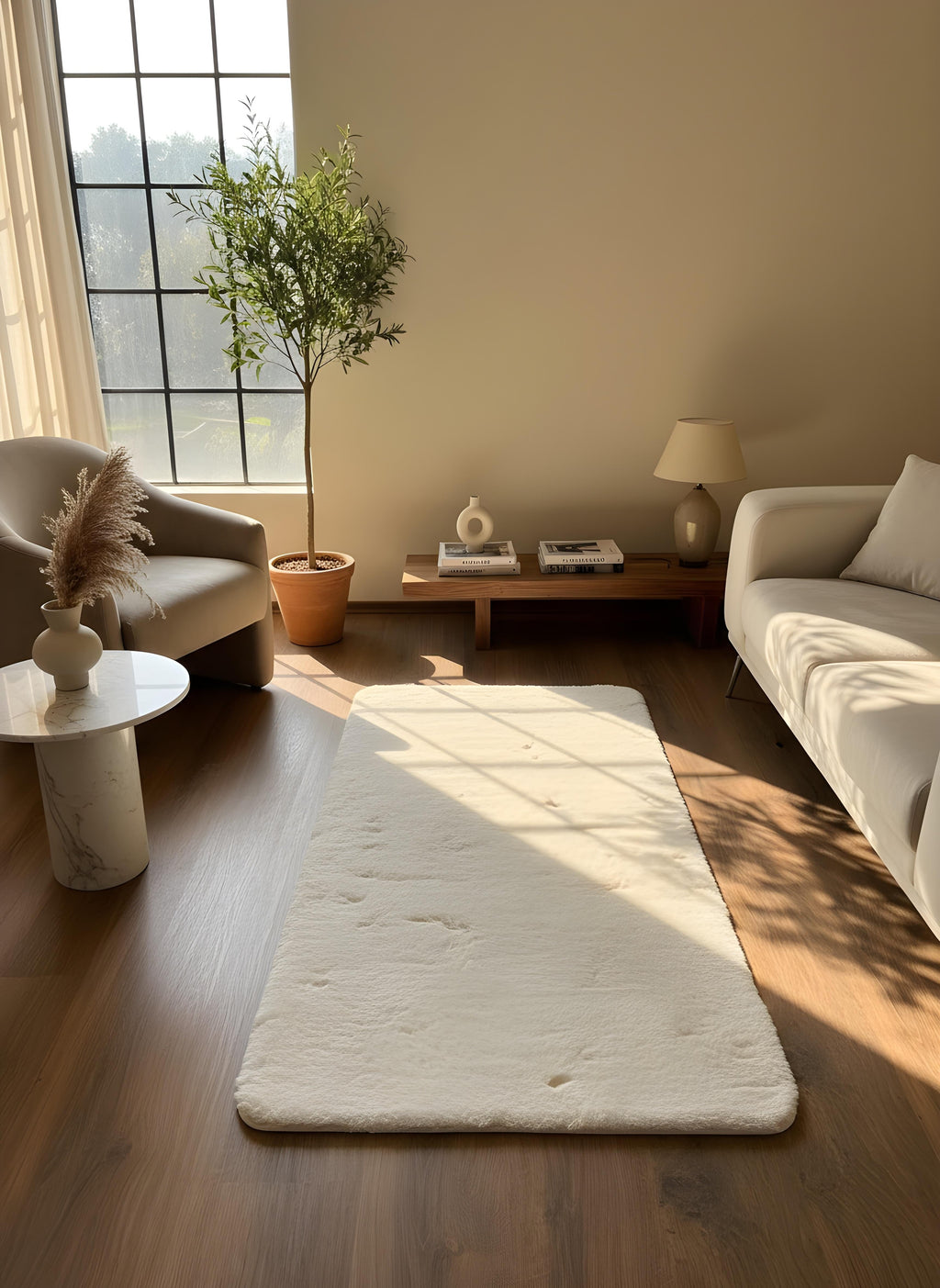 TAVŞAN KREM -  Kaymaz Taban Tavşan Shaggy Yatak Odası Oturma Odası Çocuk Odası Halısı