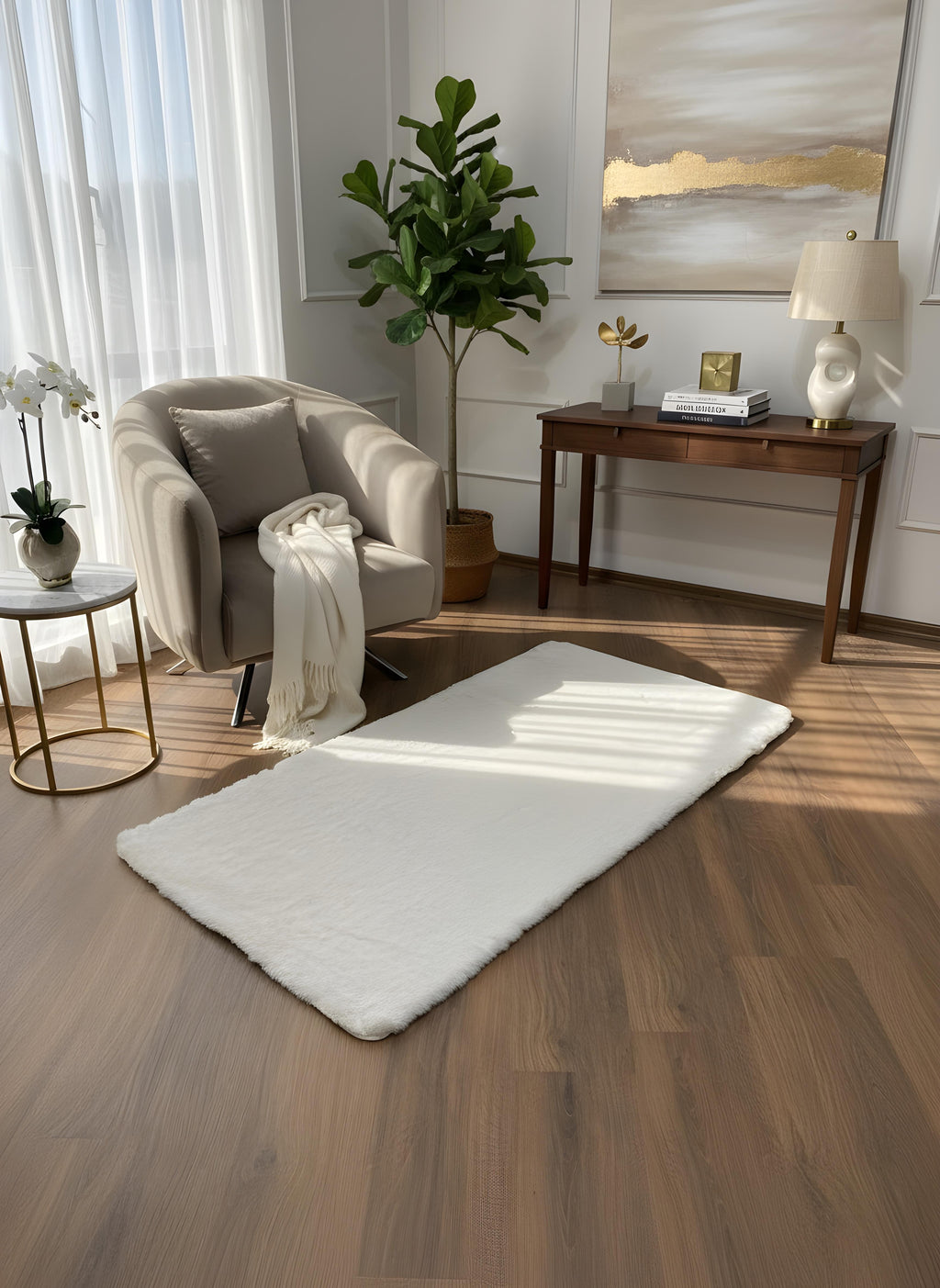 TAVŞAN KREM -  Kaymaz Taban Tavşan Shaggy Yatak Odası Oturma Odası Çocuk Odası Halısı