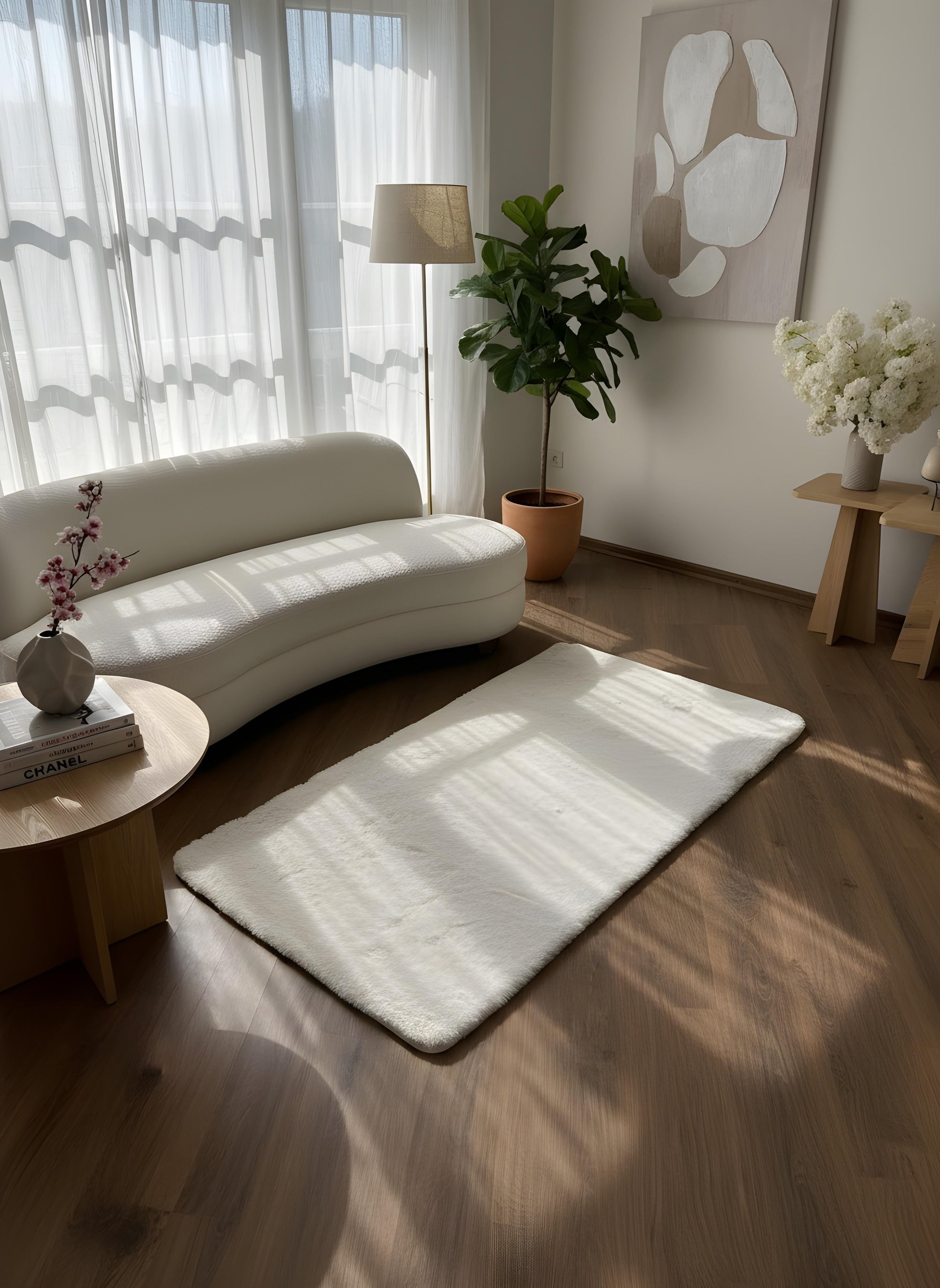 TAVŞAN KREM -  Kaymaz Taban Tavşan Shaggy Yatak Odası Oturma Odası Çocuk Odası Halısı