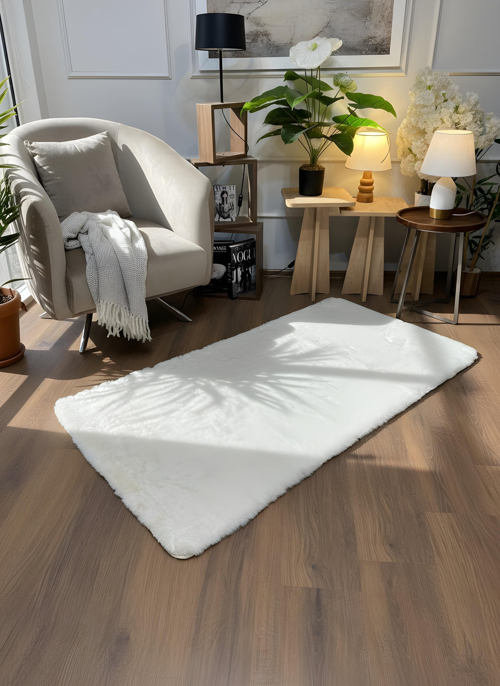 TAVŞAN KREM -  Kaymaz Taban Tavşan Shaggy Yatak Odası Oturma Odası Çocuk Odası Halısı