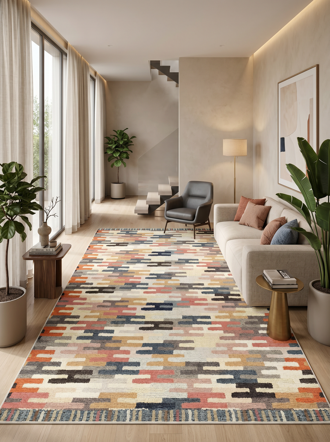 ARTE VN051 Geometrik Desenli Renkli Dekoratif Salon Mutfak Koridor Halısı