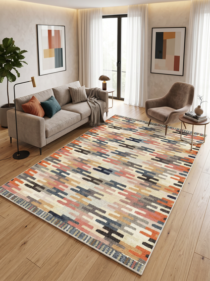 ARTE VN051 Geometrik Desenli Renkli Dekoratif Salon Mutfak Koridor Halısı