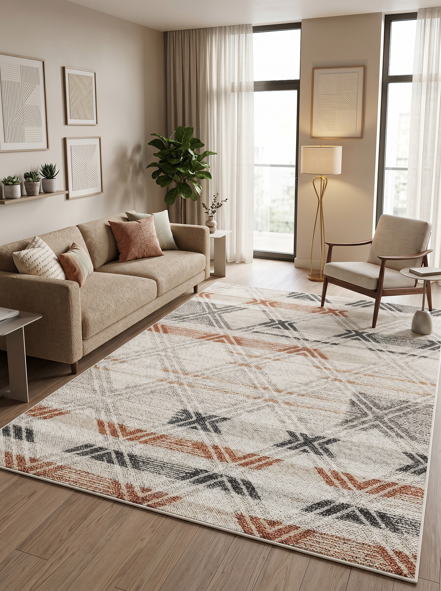 ARTE VN052 Geometrik Desenli Renkli Dekoratif Salon Mutfak Koridor Halısı