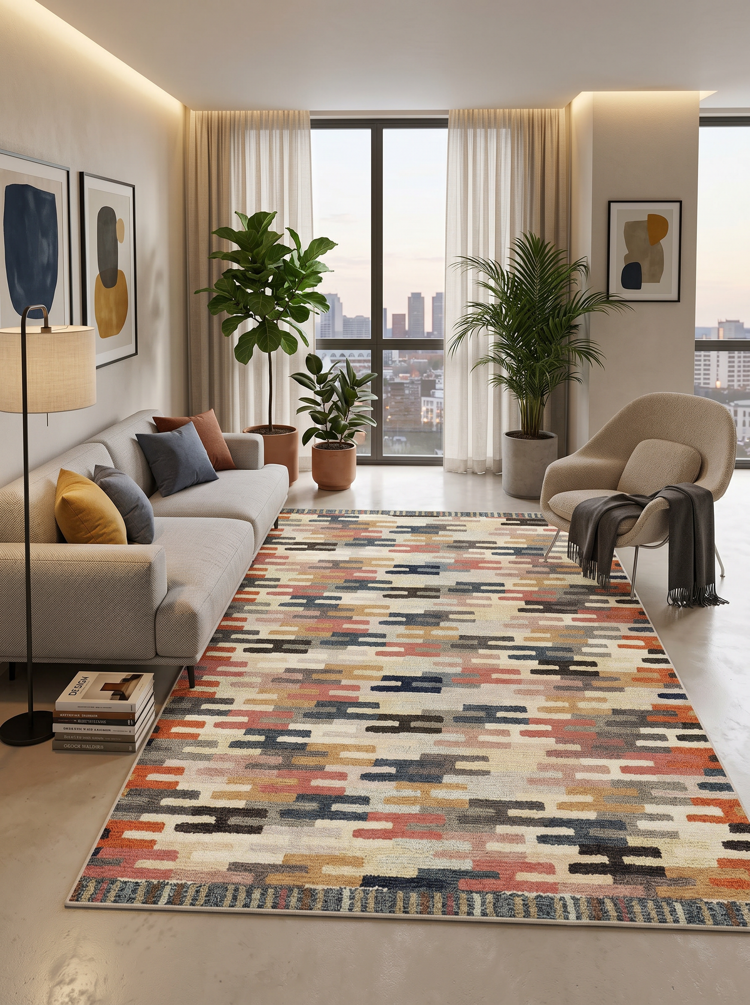 ARTE VN051 Geometrik Desenli Renkli Dekoratif Salon Mutfak Koridor Halısı