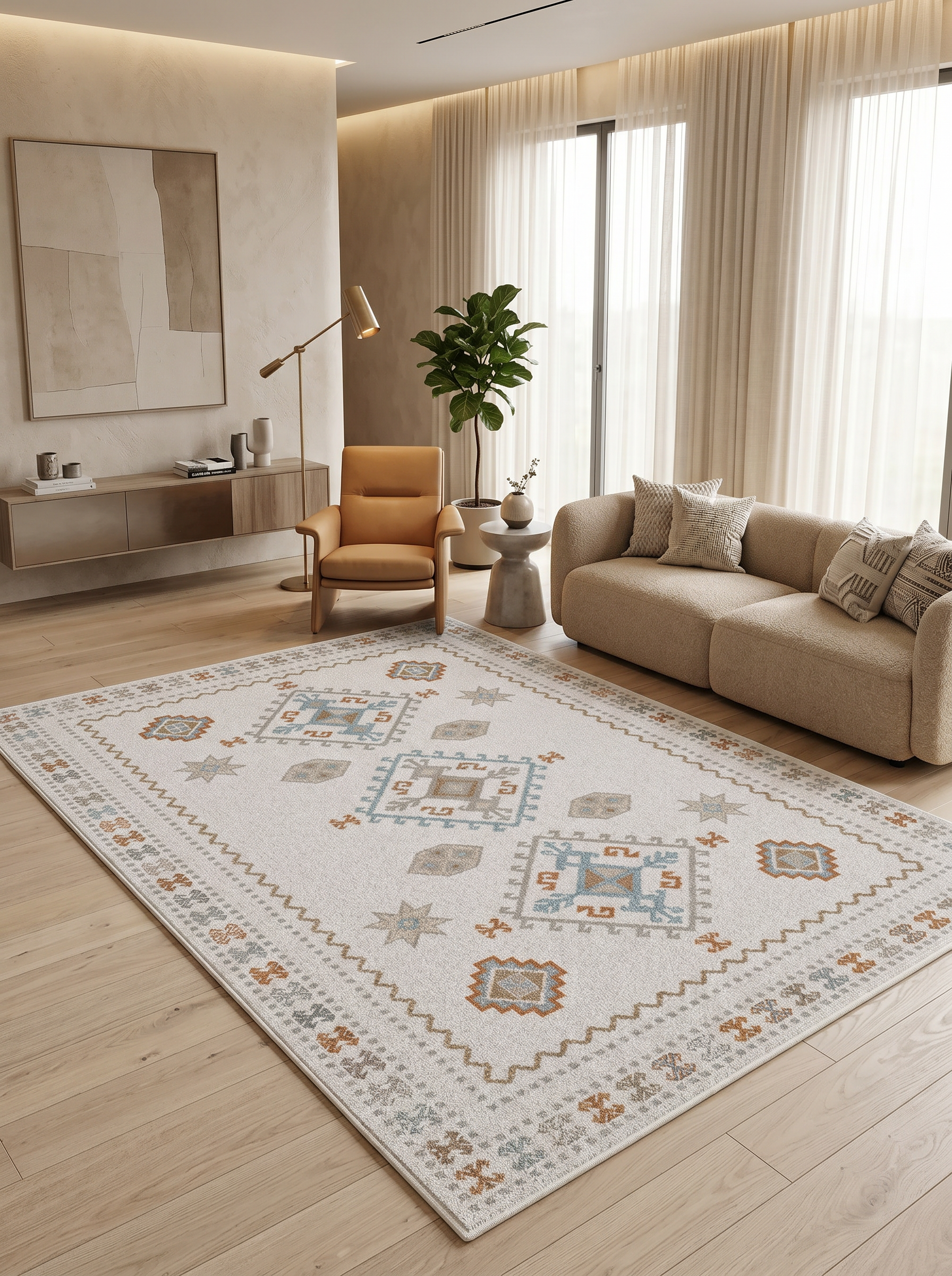 ARTE VN054 İskandinav Geometrik Desenli Renkli Dekoratif Salon Mutfak Koridor Halısı