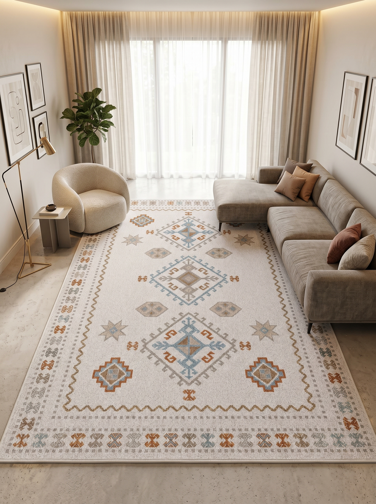 ARTE VN054 İskandinav Geometrik Desenli Renkli Dekoratif Salon Mutfak Koridor Halısı