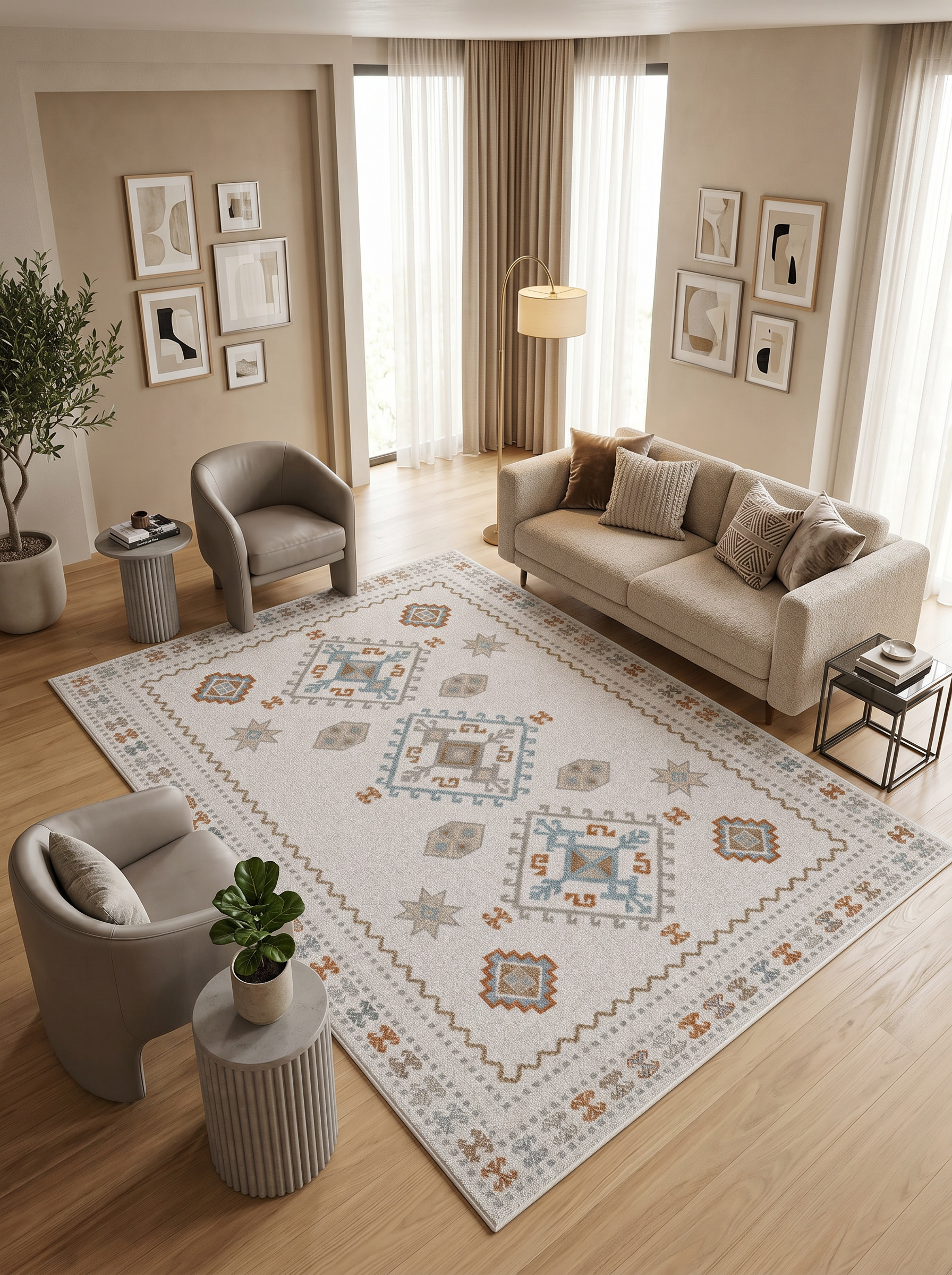 ARTE VN054 İskandinav Geometrik Desenli Renkli Dekoratif Salon Mutfak Koridor Halısı