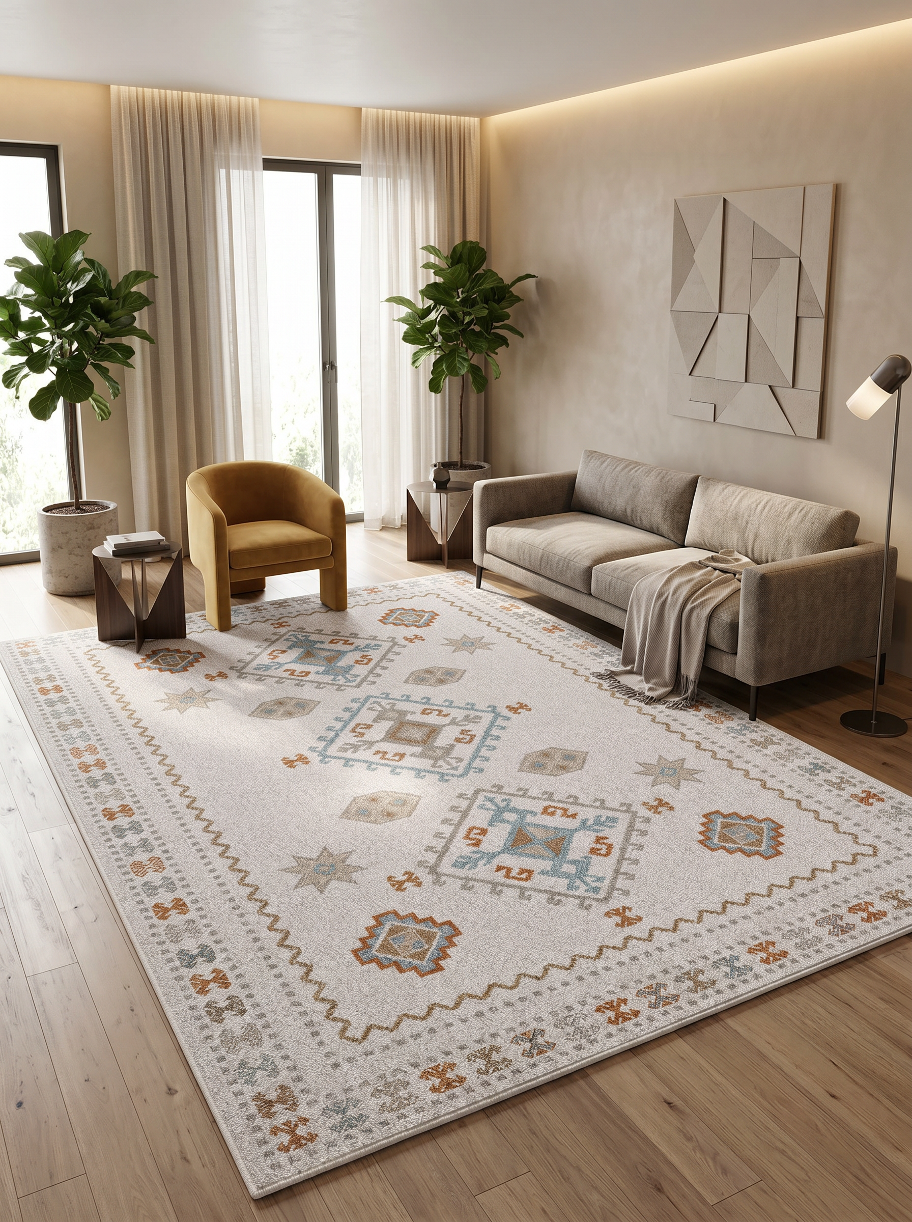 ARTE VN054 İskandinav Geometrik Desenli Renkli Dekoratif Salon Mutfak Koridor Halısı