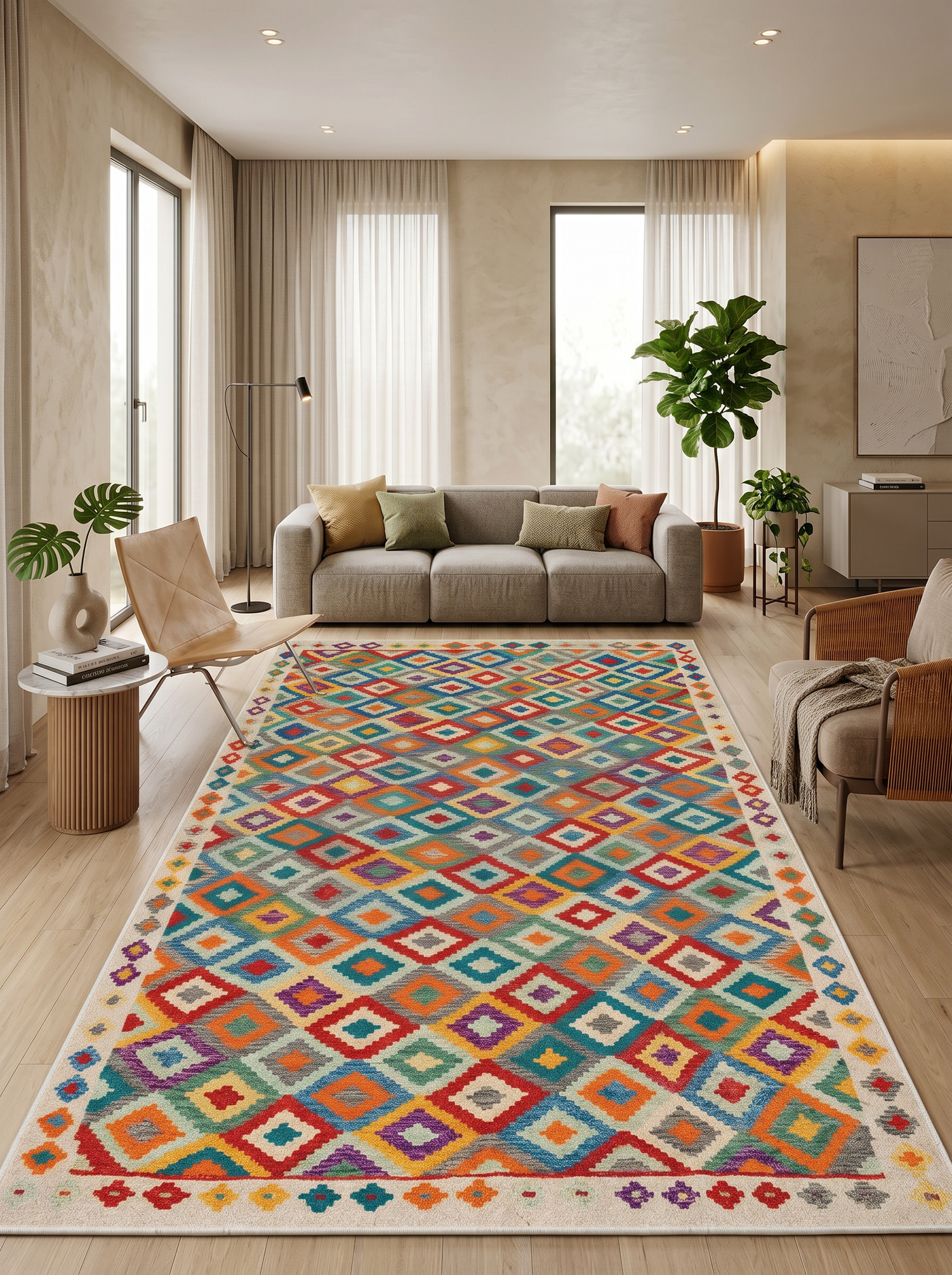ARTE VN057 İskandinav Geometrik Desenli Renkli Dekoratif Salon Mutfak Koridor Halısı