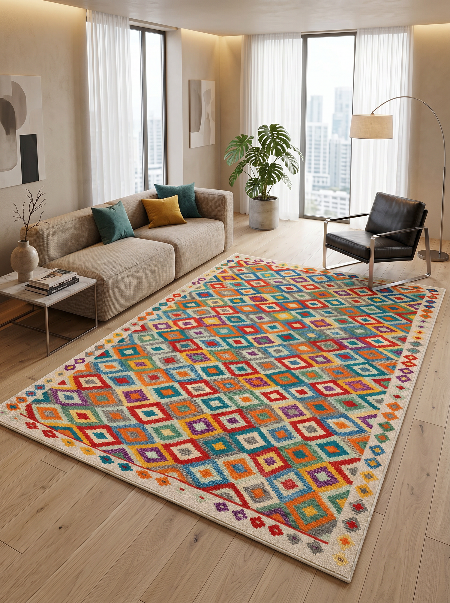 ARTE VN057 İskandinav Geometrik Desenli Renkli Dekoratif Salon Mutfak Koridor Halısı