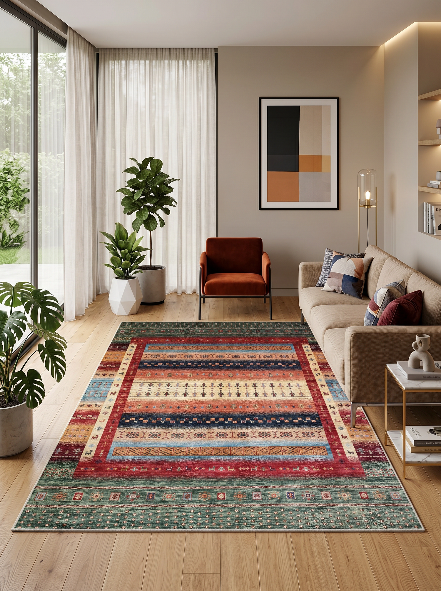 ARTE VN081 İskandinav Desenli Figürlü Renkli Dekoratif Salon Mutfak Koridor Halısı