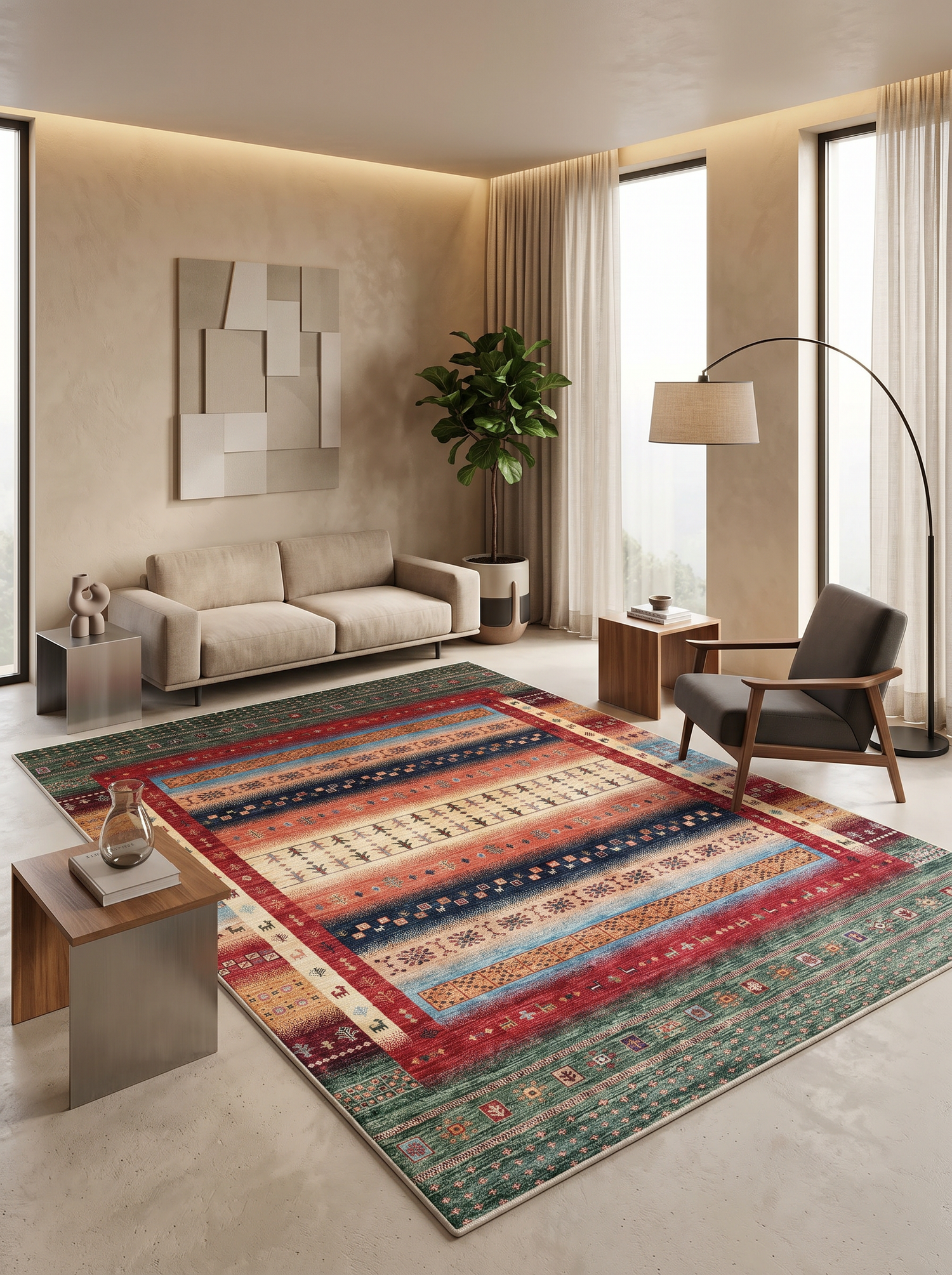 ARTE VN081 İskandinav Desenli Figürlü Renkli Dekoratif Salon Mutfak Koridor Halısı