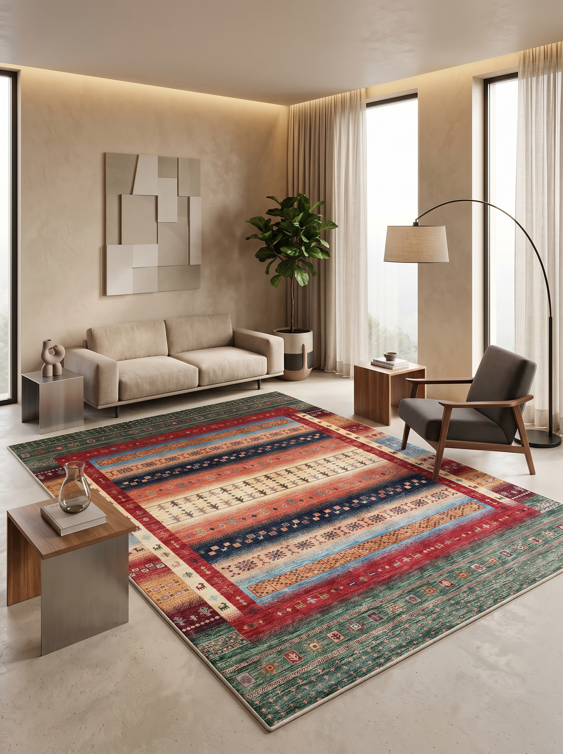 ARTE VN081 İskandinav Desenli Figürlü Renkli Dekoratif Salon Mutfak Koridor Halısı