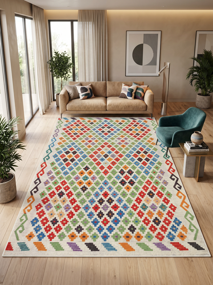 yıkanabilir kaymaz taban şönil dokuma halı 120x180 renkli