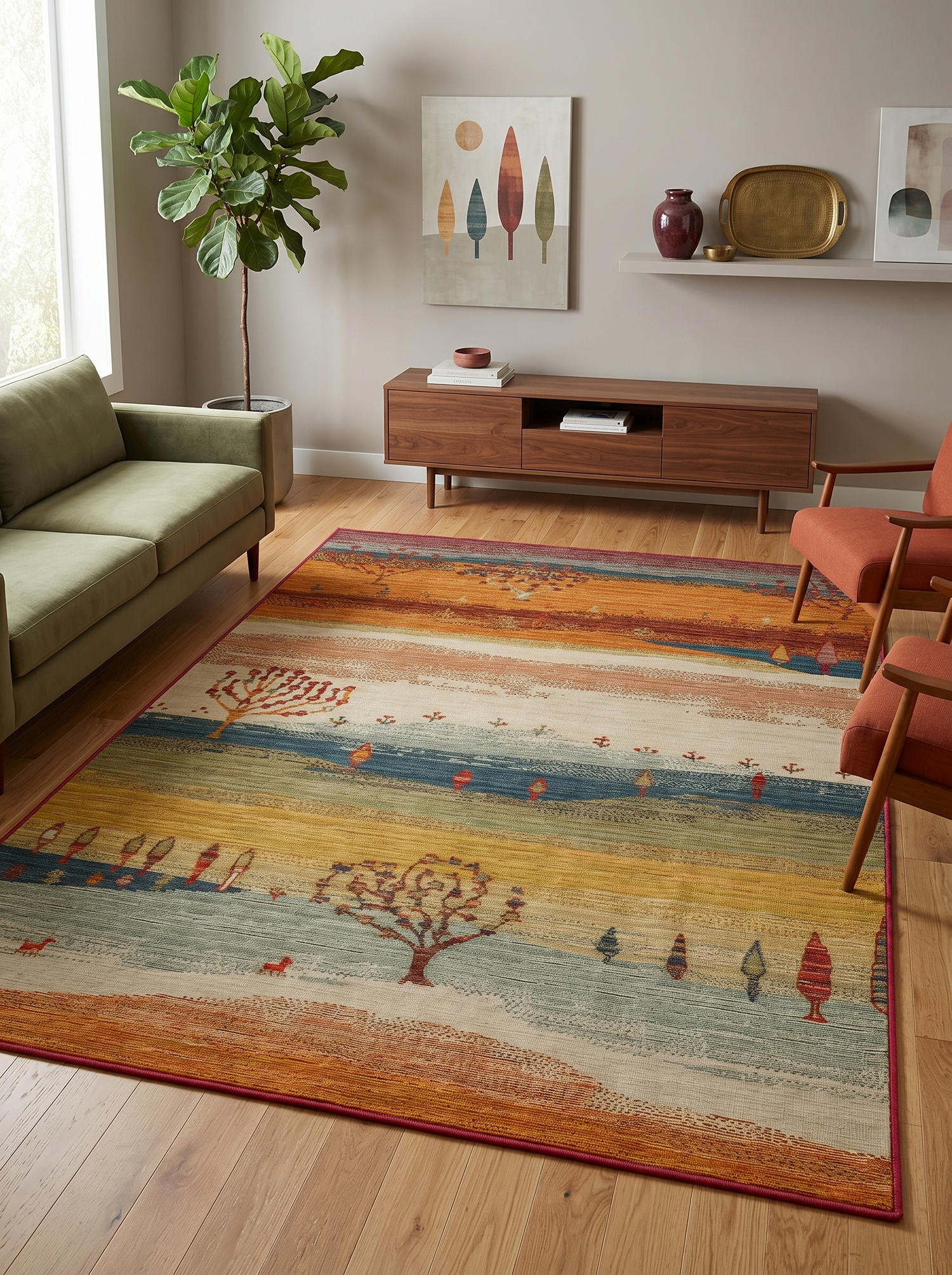 Arte DS299 Vintage Orman Desenli Dekoratif Dokuma Halı