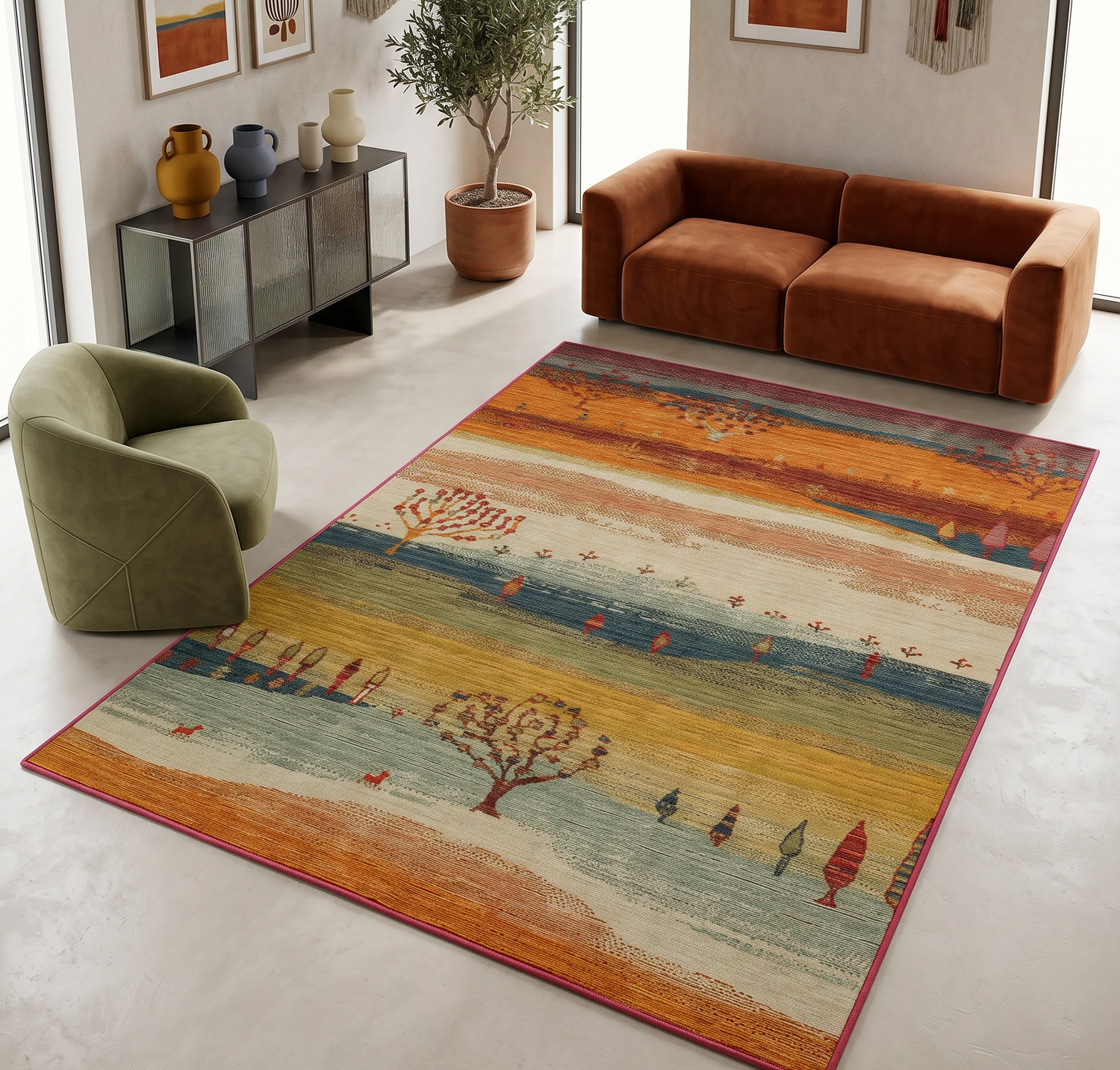 Arte DS299 Vintage Orman Desenli Dekoratif Dokuma Halı