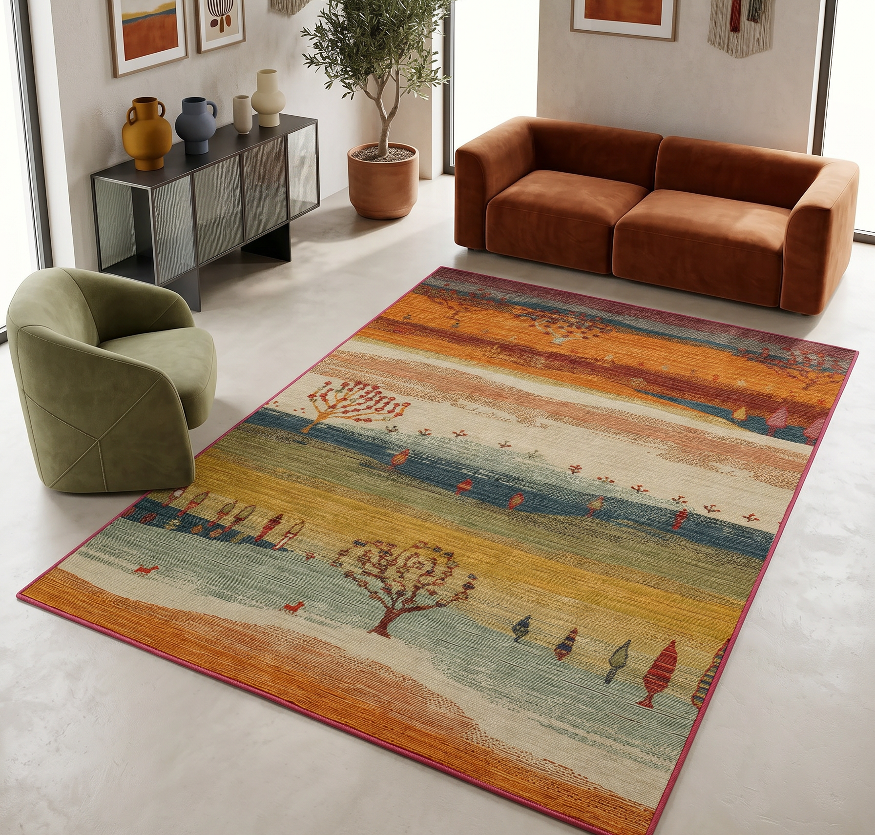 Arte DS299 Vintage Orman Desenli Dekoratif Dokuma Halı