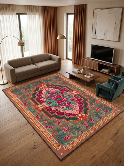 yıkanabilir kaymaz taban şönil dokuma halı 200x290 (6 m²) kahverengi; turuncu; renkli
