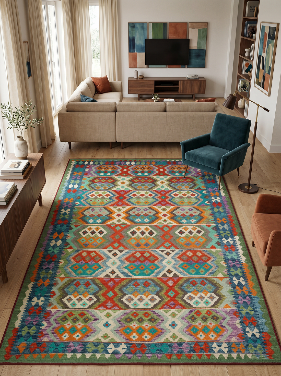 ARTE VN070 Klasik Geometrik Desenli Renkli Dekoratif Salon Mutfak Koridor Halısı