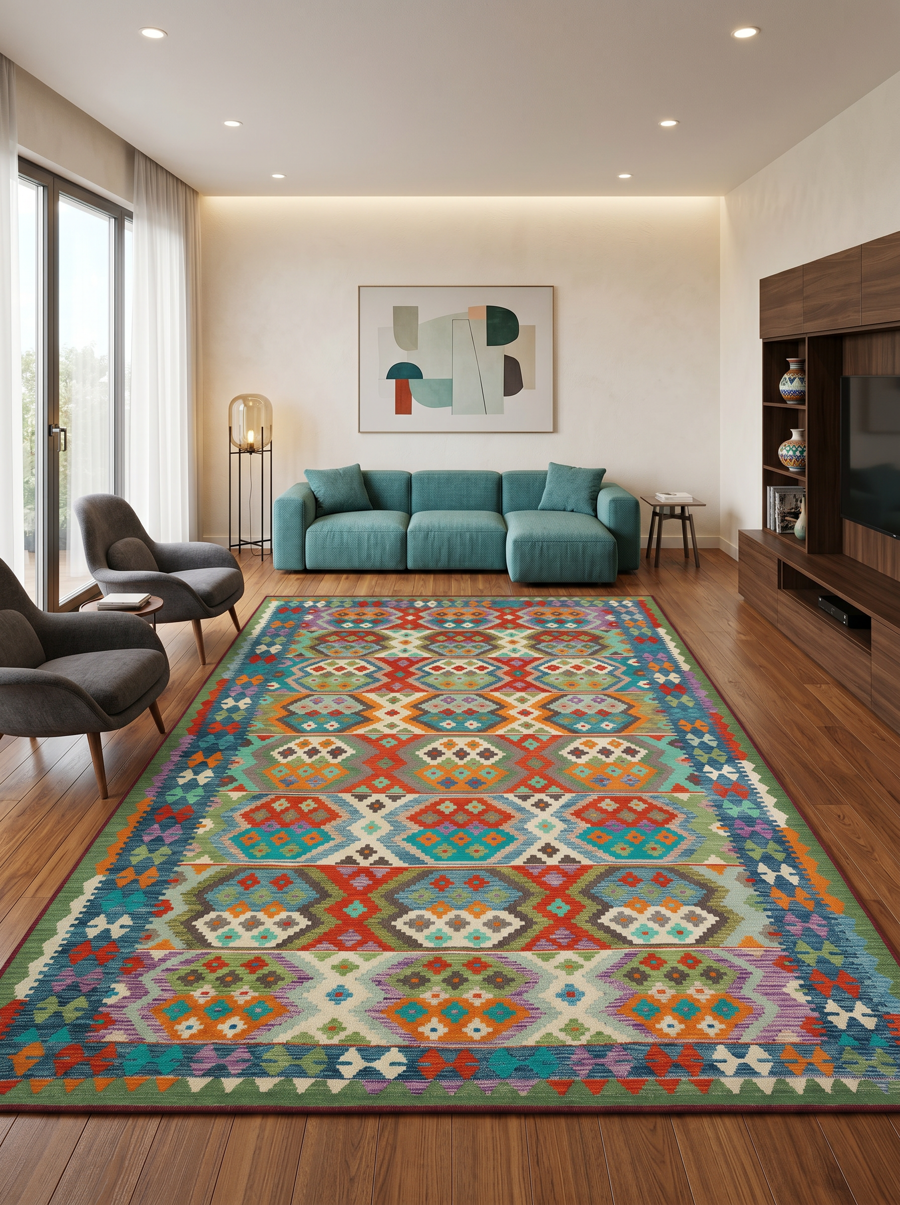 ARTE VN070 Klasik Geometrik Desenli Renkli Dekoratif Salon Mutfak Koridor Halısı