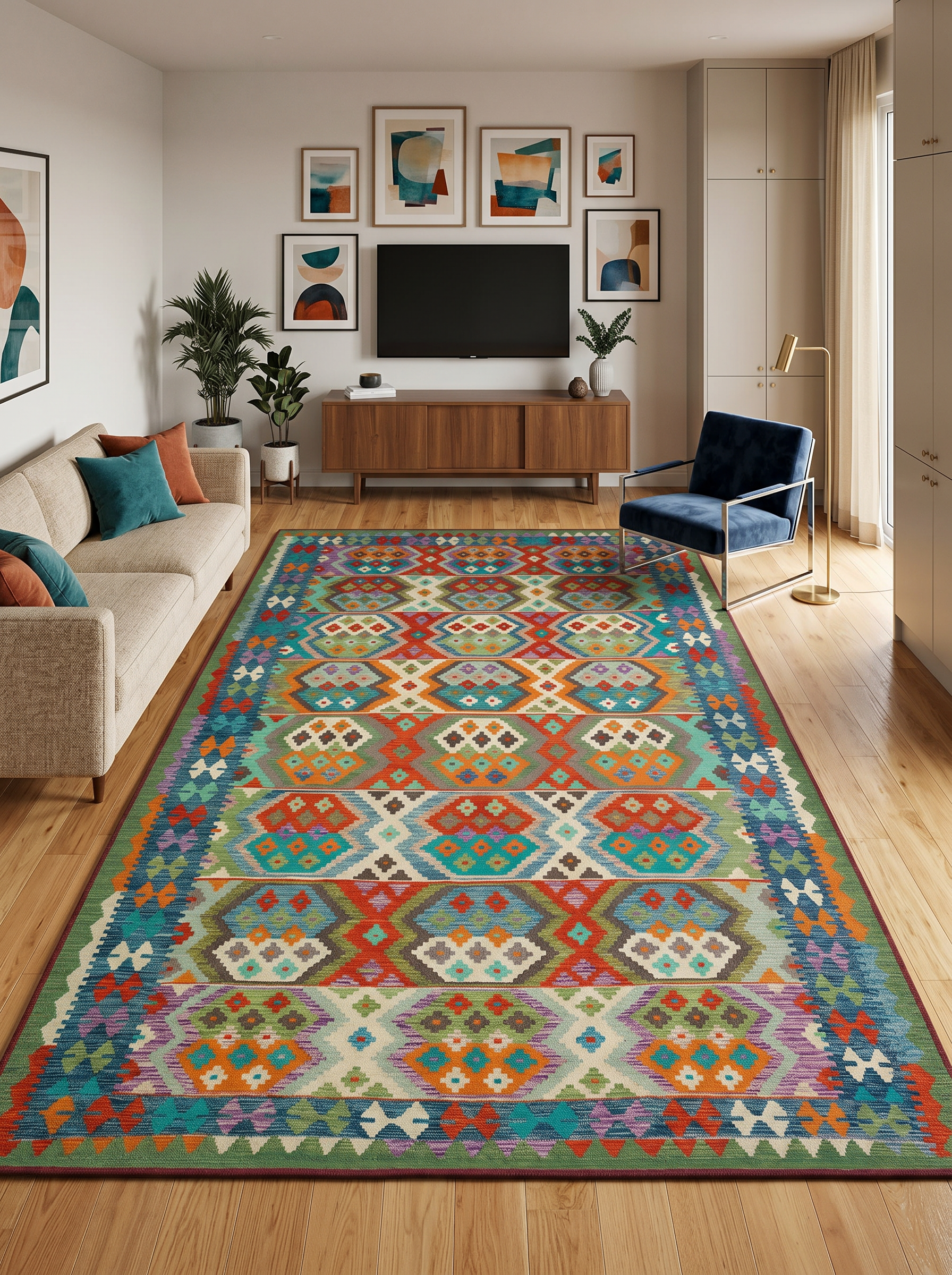 ARTE VN070 Klasik Geometrik Desenli Renkli Dekoratif Salon Mutfak Koridor Halısı