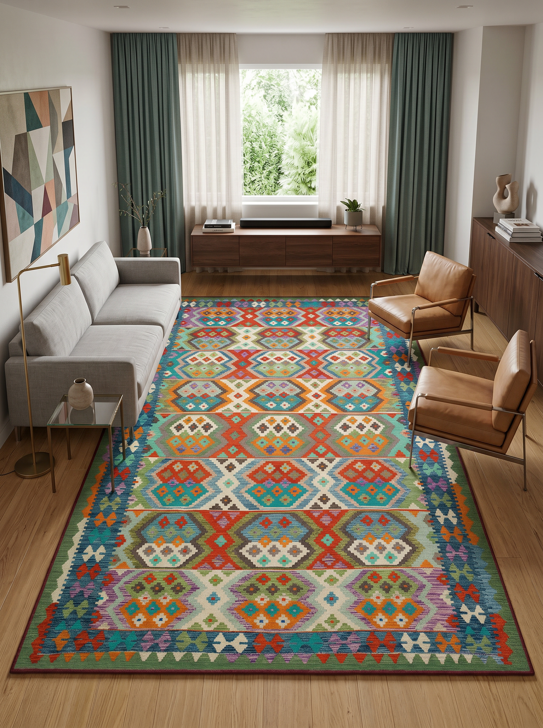 ARTE VN070 Klasik Geometrik Desenli Renkli Dekoratif Salon Mutfak Koridor Halısı