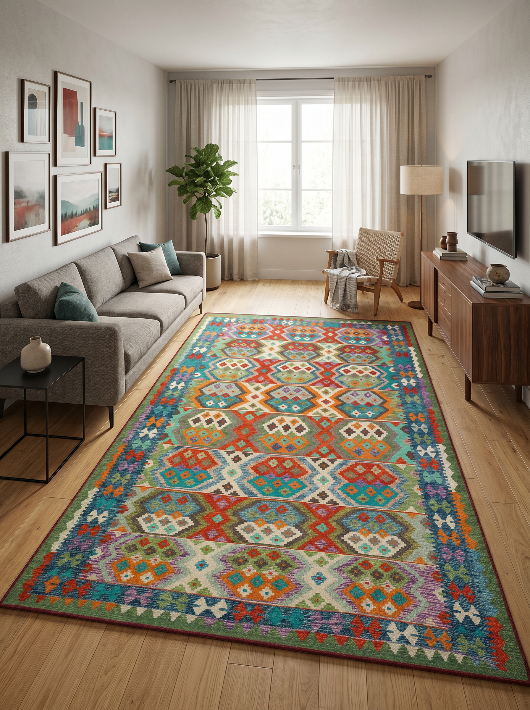 ARTE VN070 Klasik Geometrik Desenli Renkli Dekoratif Salon Mutfak Koridor Halısı