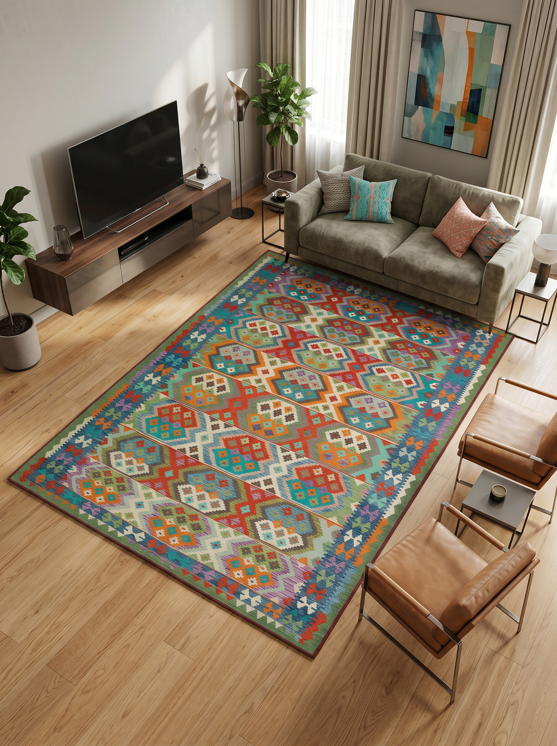 ARTE VN070 Klasik Geometrik Desenli Renkli Dekoratif Salon Mutfak Koridor Halısı